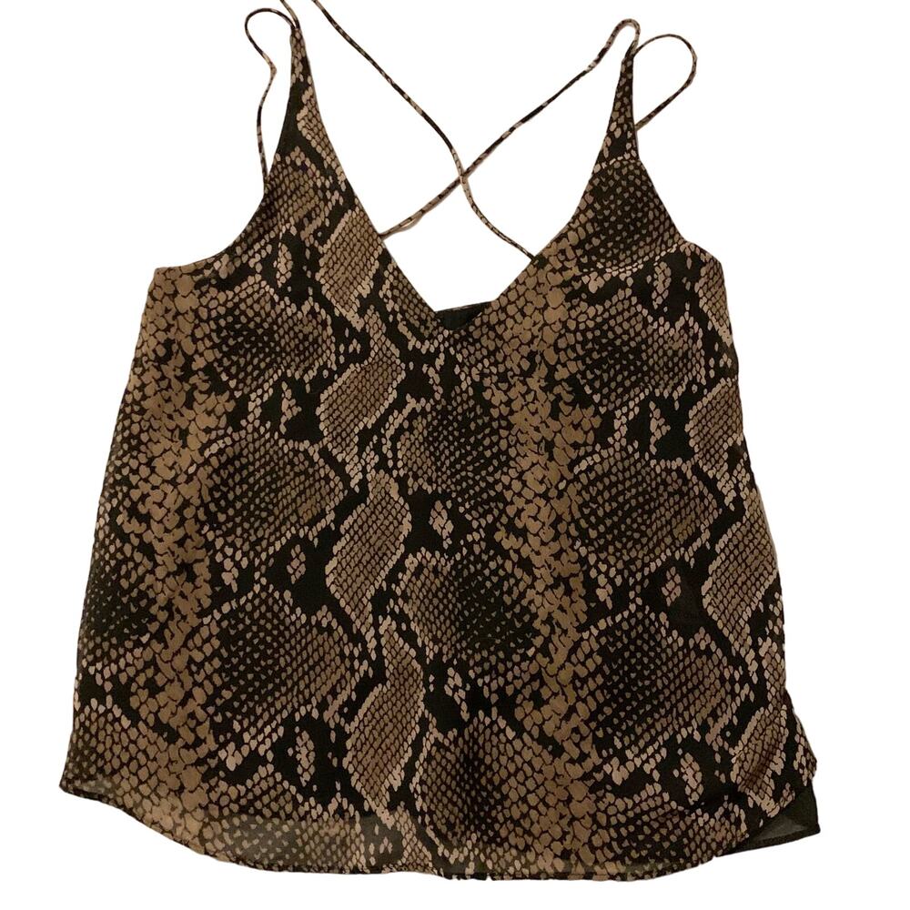 Zara Snake Print Python Silky Feel Cami XS Brown & Black V-neck Lined Strappy